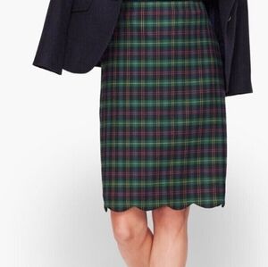 NWT Talbots Plaid Green Red Wool Scallop Hem Skirt Size 8